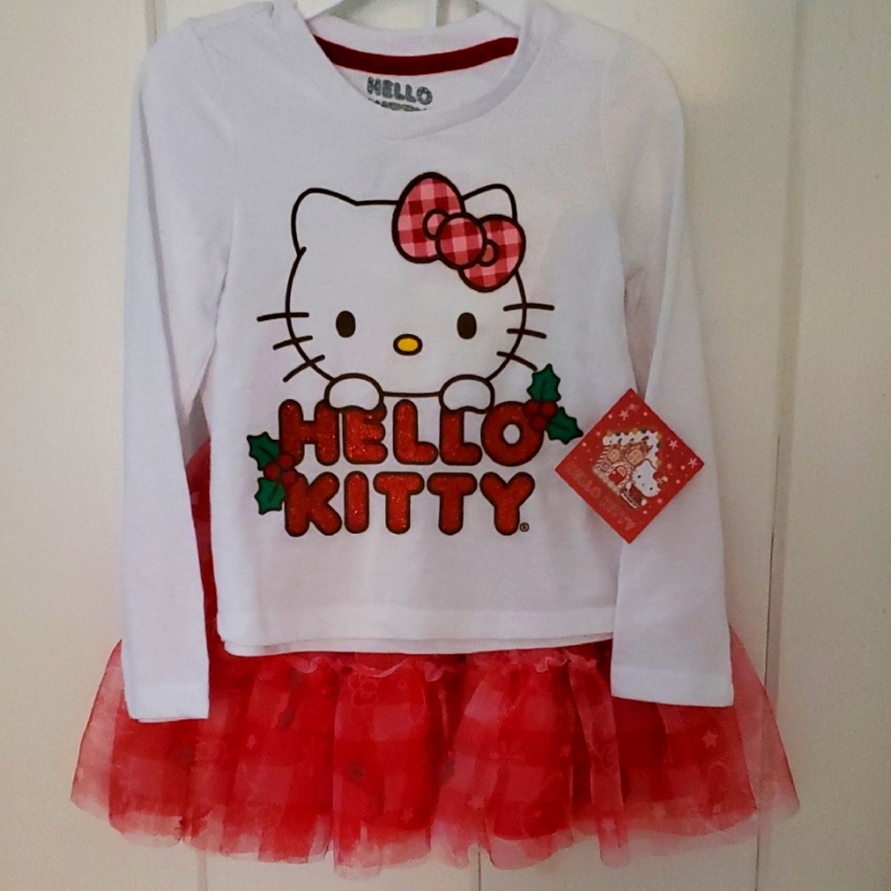NWT Hello Kitty Christmas 2 Piece ( Shirt & Tutu) Set, Size 4